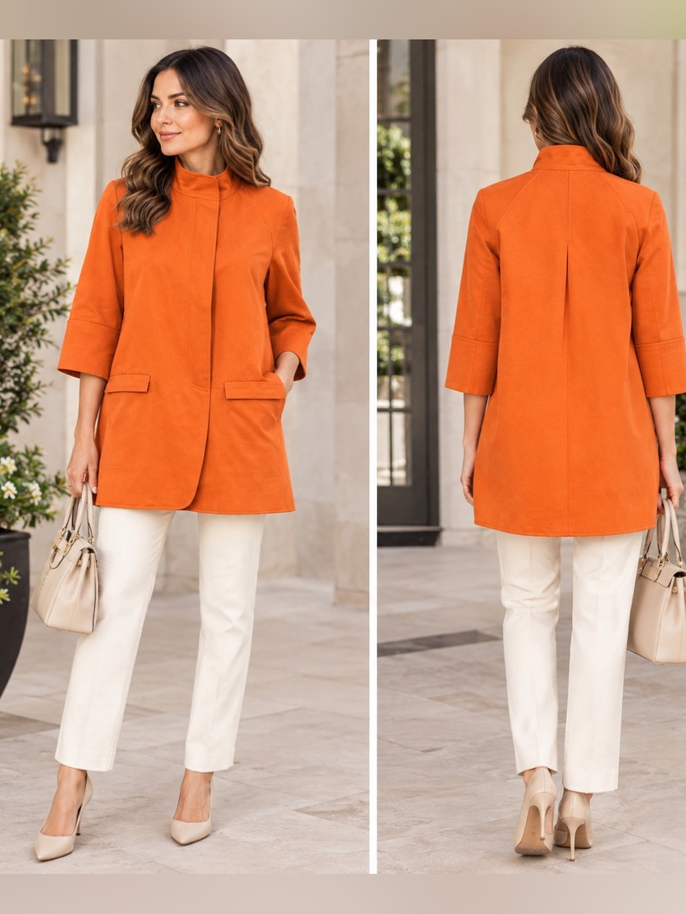 Ellen Tracy Orange Swing Jacket 3/4 Sleeve Cotton Size 6 NWOT